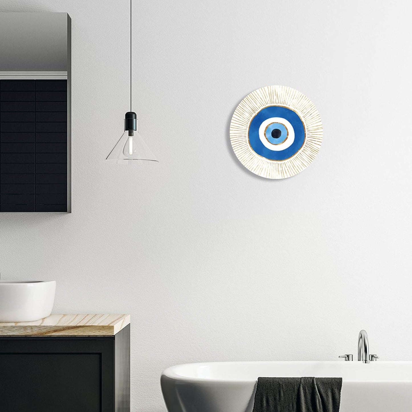 Contemporary Evil Eye Nazar Shape Wood Wall Art, Design by Ziwei Li, 12 X 12, Wall Plaque