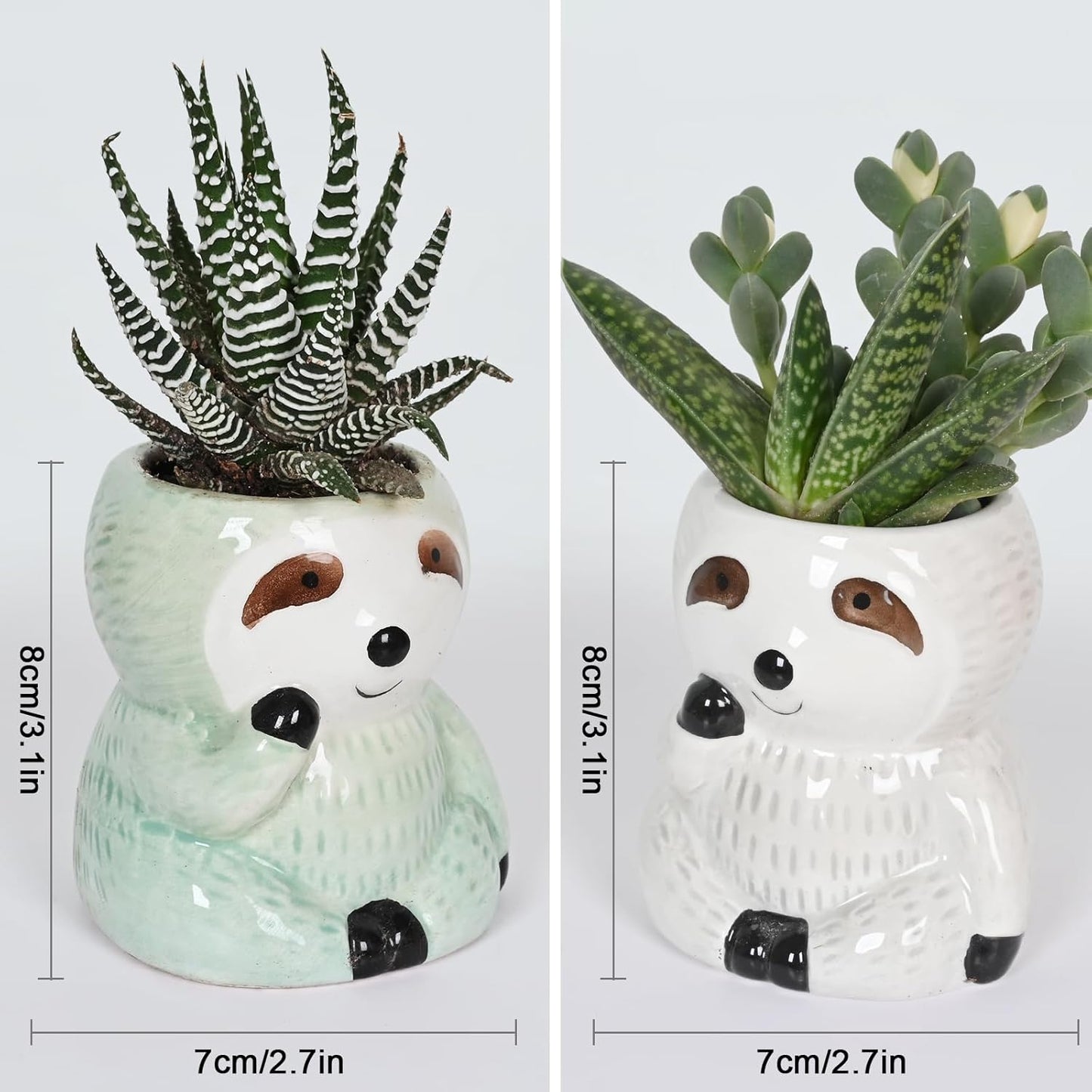 Cute Sloth Succulent Planter - Ceramic Cartoon Pot with Drainage Hole - Adorable Windowsill Decoration - Ideal for Cactus and Succulents