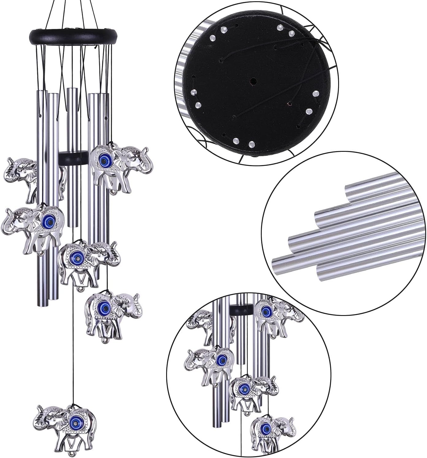 Blue Evil Eye Elephant Wind Chimes Outdoor Decor, Mobile Evil Eye Windcatcher, Evil Eye Elephant Wind Bells, Blue Evil Eye Amulet Wind Chimes for Home, Gift for Mom, Balcony, Patio, Garden Decoration