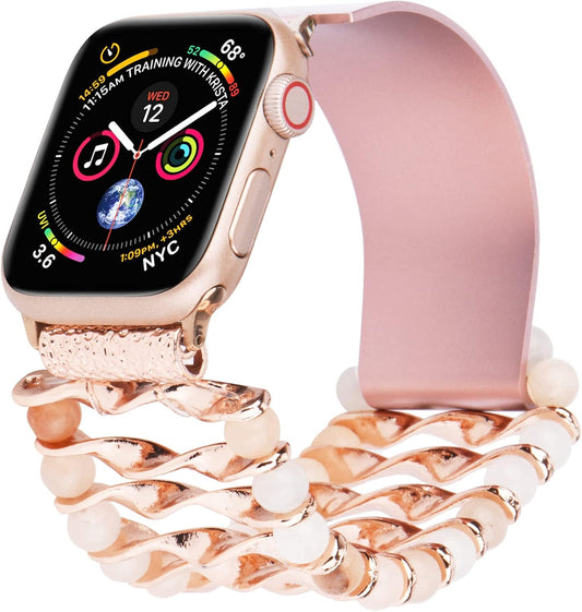 Simple Fancy Wide Apple Watch Band Compatible for Iwatch Ultra Series SE 8 7 6 5 4 3 Beaded Bracelet Stainless Steel Watch Band (42Mm/44Mm/45Mm)
