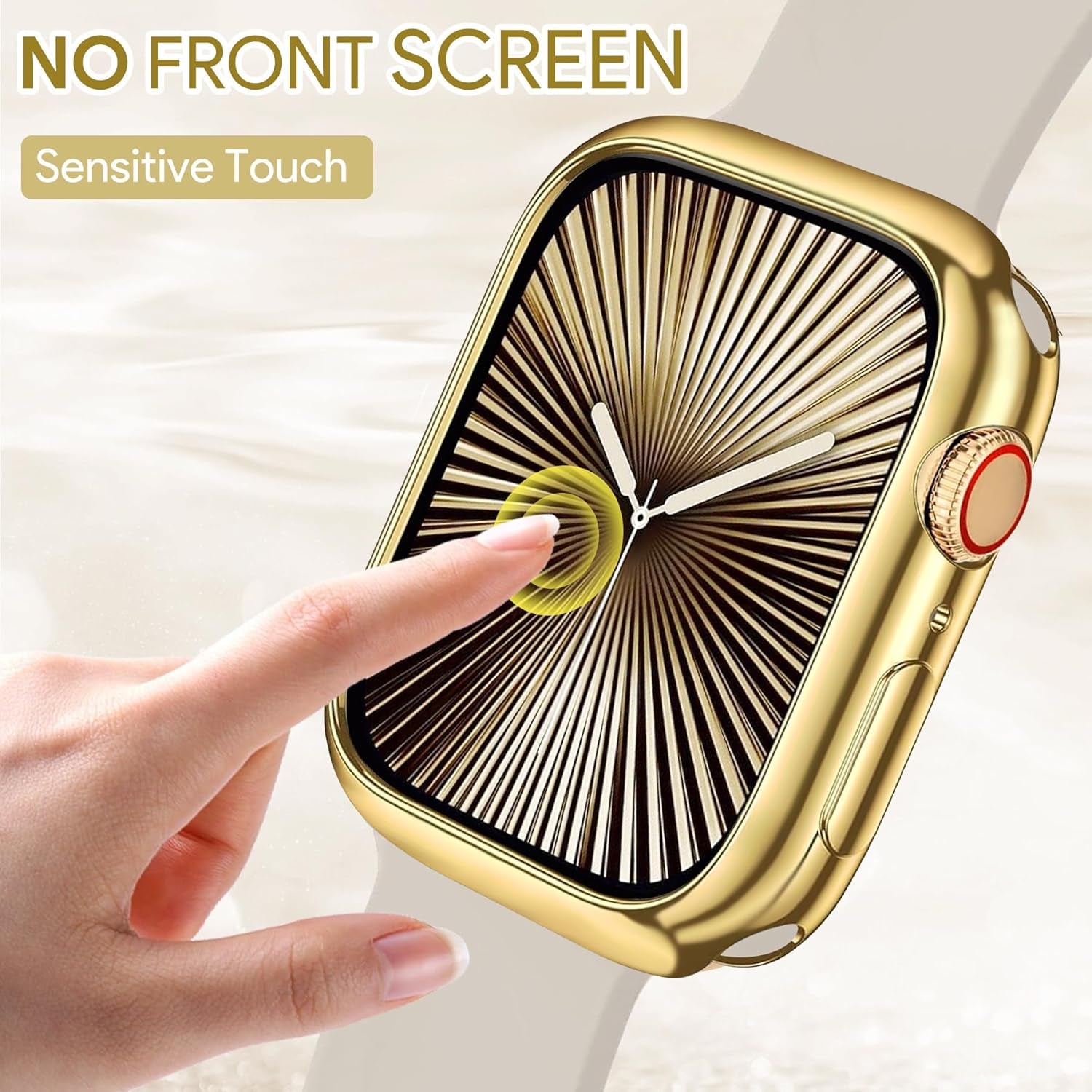 Slim Leather-Bands and 44Mm Soft Flexible TPU Case Touchable Screen Lightweight Anti-Scratch All-Around Protector Thin Guard Shockproof Cover Shiny Bumper for Iwatch, Gold