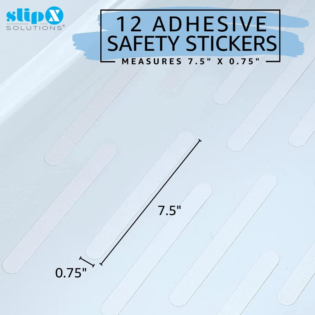 Adhesive Non-Slip Safety Treads for Bathtubs, Showers, Pools, Boats, Stairs & More (12 Pieces, Reliable Grip, 7.5 X .75 Inch, White)