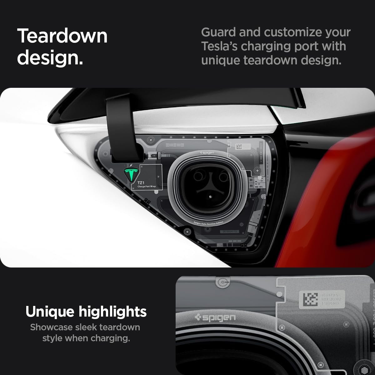Tapshield Charge Port Wrap Designed for Tesla Model 3 and Y Charge Port [Not Compatible with Model 3 2024 Refresh] - Zero One Edition