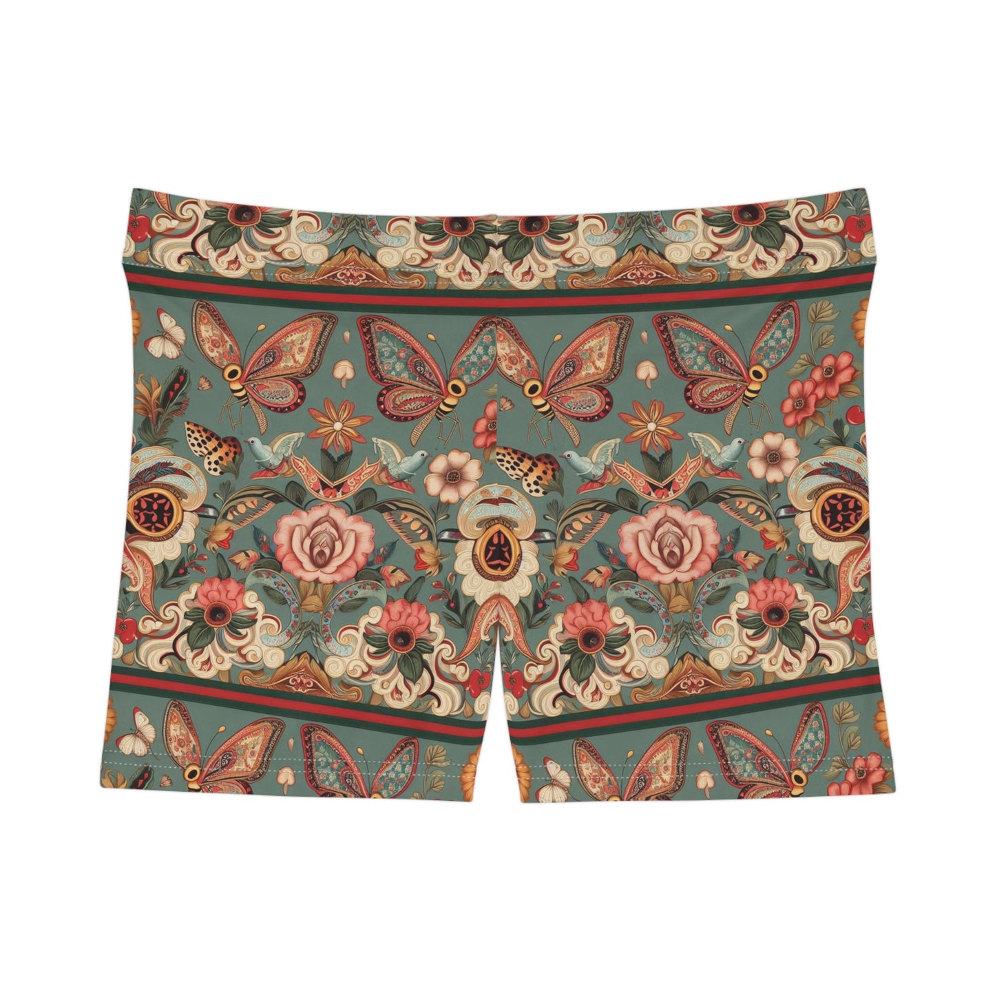 Floral Butterfly Women's Shorts - Gucci-inspired Retro Revival design with playful paisley patterns
