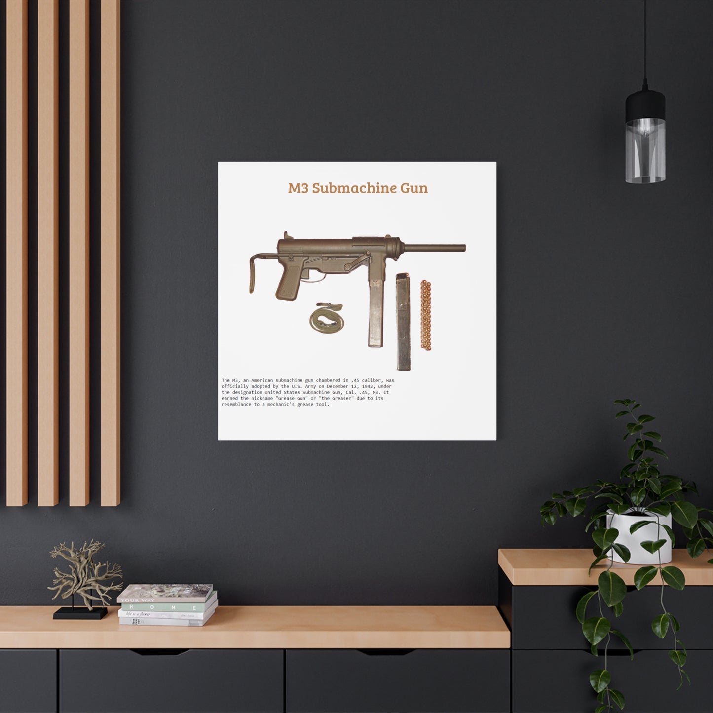 Grease Gun M3 submachine gun Matte Canvas, Stretched, 1.25"