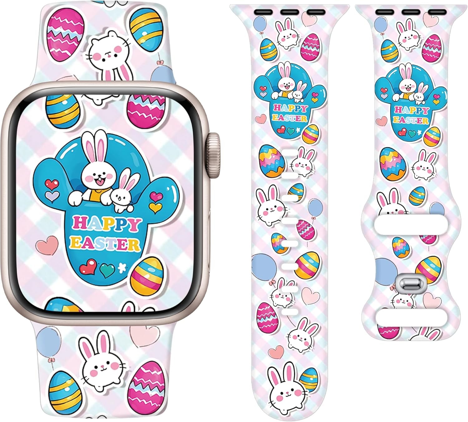 Easter Apple Watch Bands for Women Men 41Mm 42Mm 44Mm 45Mm 46Mm 49Mm 38Mm 40Mm,Soft Silicone Holiday Strap Easter Apple Watch Band for Apple Watch Series 10 9 SE 8 7 6 5 4 3 2 1 Ultra 2 1-Easter Rabbits & Eggs