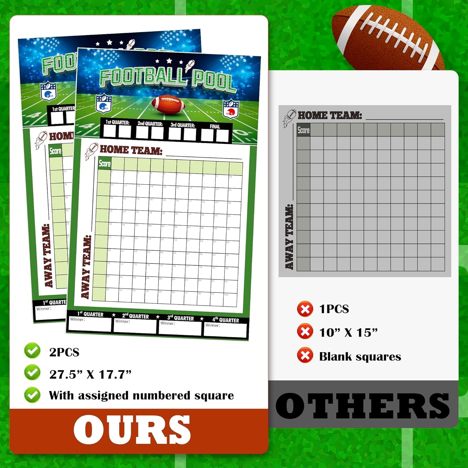 Football Party Decorations - 2 Pack Football Pool Poster - 27.5 X17.7 Inch - Football Party Supplies Favors | Football Banner | Super Games Bowl Accessories | Football Birthday Party Decorations