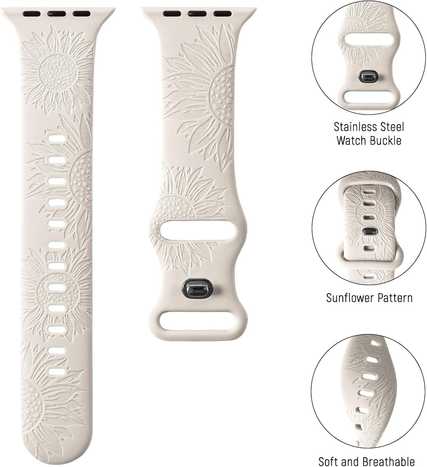 Sunflower Engraved Band Compatible for Apple Watch Bands 40Mm 41Mm 38Mm 42Mm 44Mm 45Mm 49Mm Women, Soft Floral Silicone Strap for Iwatch Ultra Series 9 8 7 6 SE 5 4 3 2 1