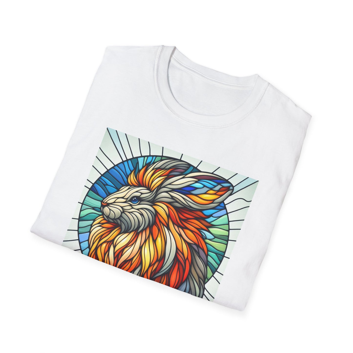 Lionhead Rabbit Animal Stained Glass Design Unisex Softstyle T-Shirt