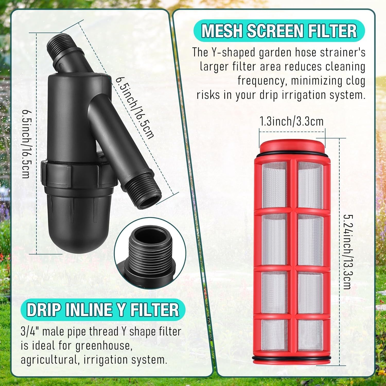 Drip Irrigation Pressure Regulator and Filter, 25 PSI Water Backflow Preventer for 3/4'' Garden/Faucet Hose Thread and Drip Irrigation Inline Y Filter, 3/4" X 3/4" FHT Hose Thread Connections ZOUSA