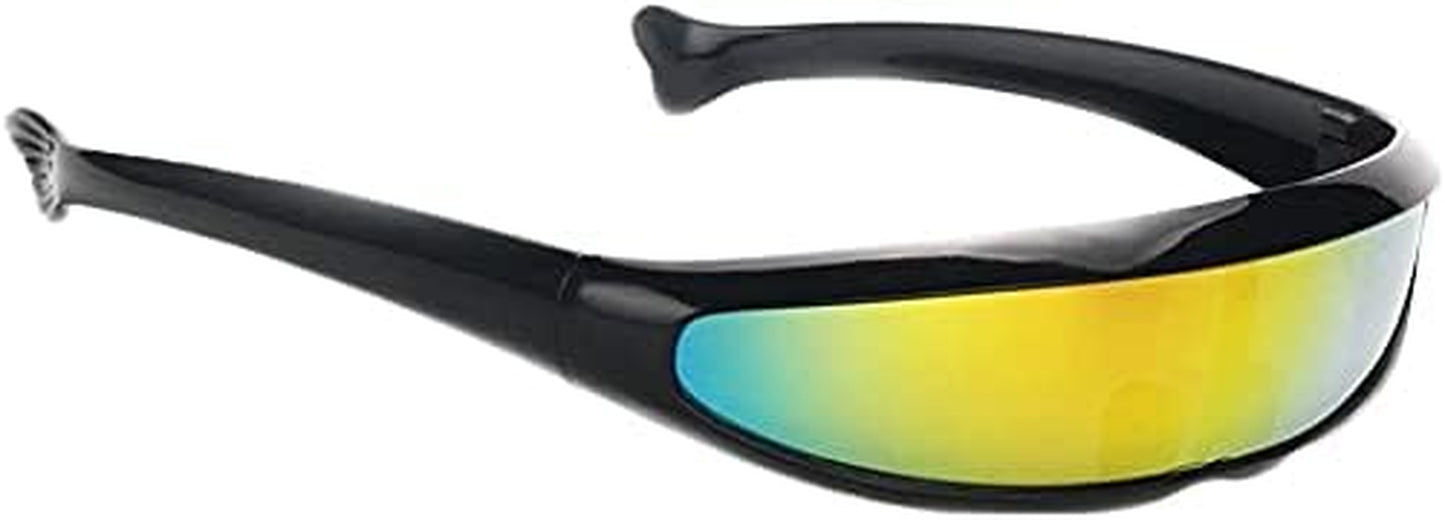 Futuristic Cyclops Cyberpunk Visor Sunglasses Mirrored Lens Narrow Sunglasses Personality Cosplay Costume Eyeglasses Photo Props Costume Eyewear Glasses Funny Party Mask Decoration（Black+Rainbow）