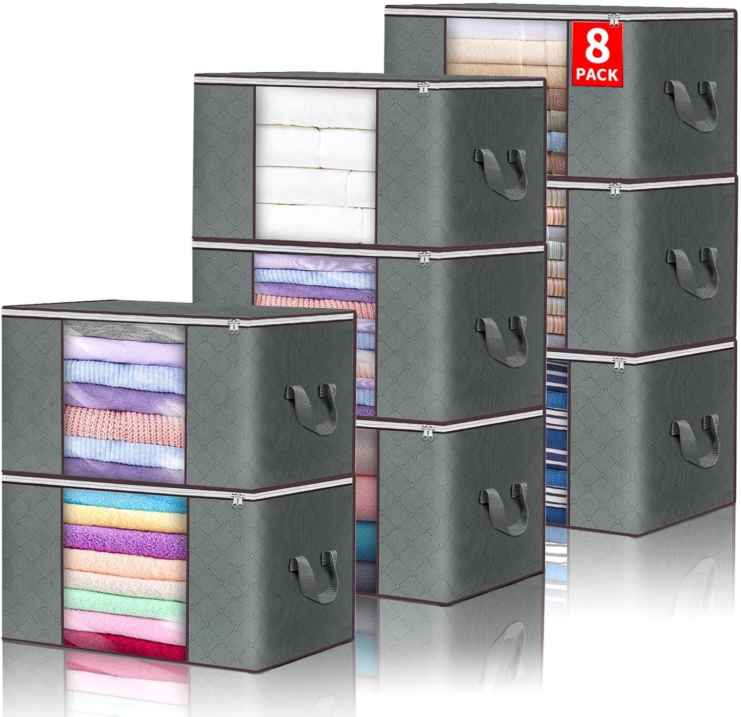 Clothes Storage, Foldable Large Storage Bags, Storage and Organization for Clothing, Blanket, Comforter, Clothes, Pillows, Toys, Closet Organizers with Enhanced Handle, 60L 6 Pack Gray