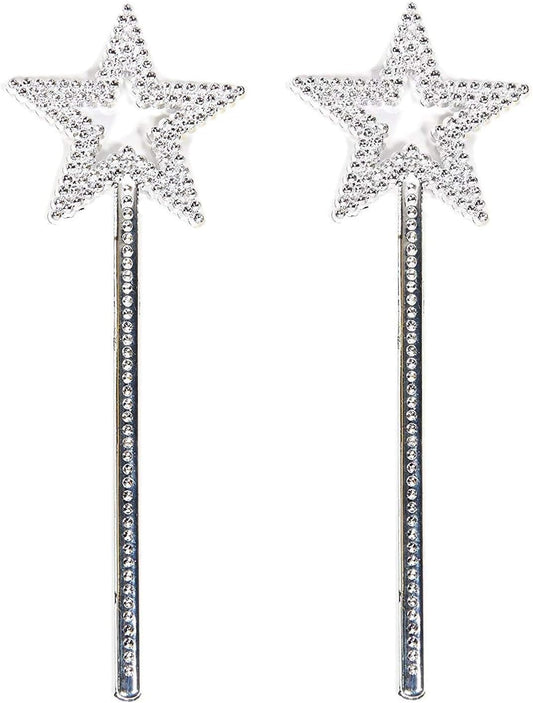 Star Wand, 2 Pieces 13 Inches Silver Fairy Princess Angel Wand Sticks for Girls Costume Birthday Party Wedding Halloween Christmas Cosplay-Fairy Wand for Children over 36 Months of Age