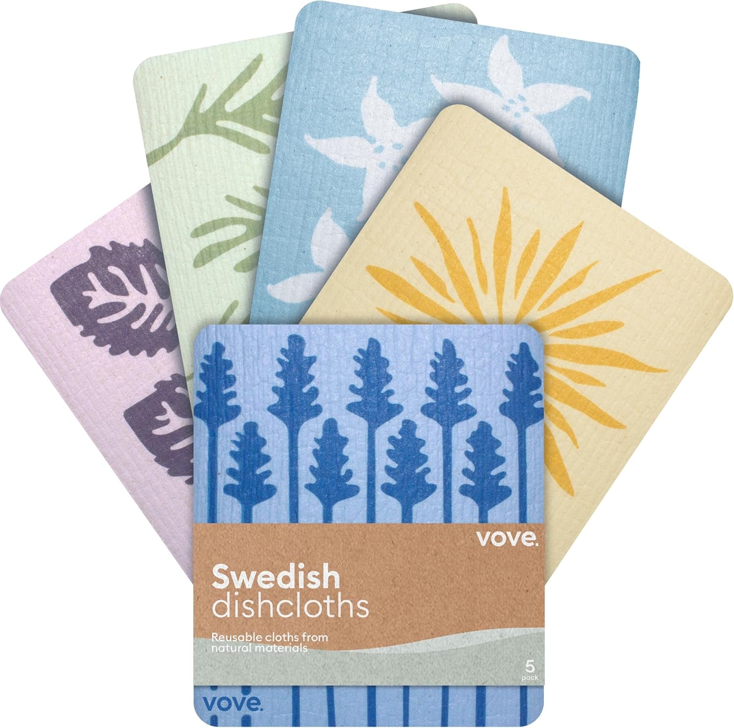 Swedish Dishcloths 5 Pack | Reusable Paper Towels | Eco-Friendly Cleaning Cloths | Designer Prints | Absorbent Natural Cellulose & Cotton | Sustainable Kitchen Sponge Cloth | Washable