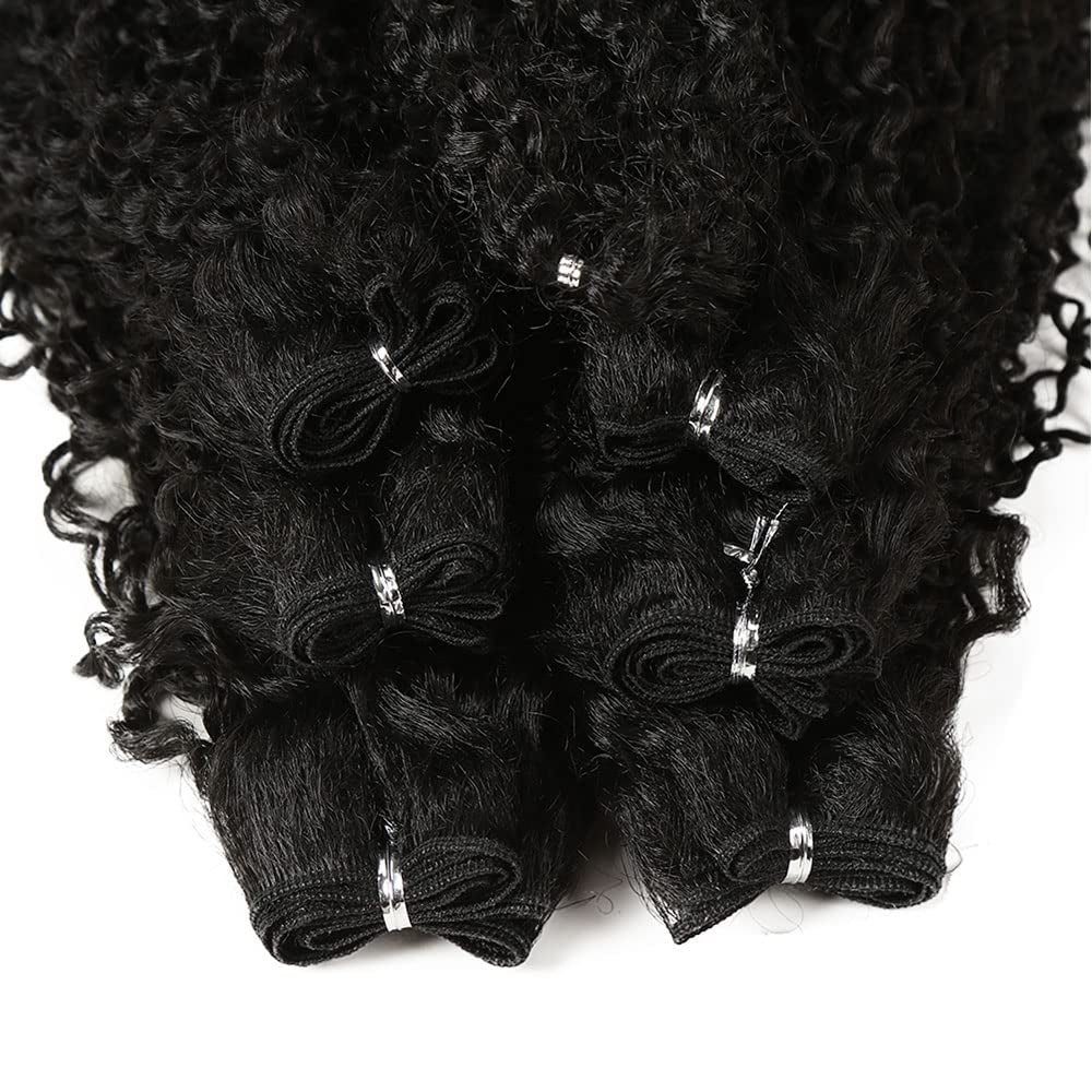 Synthetic Hair Bundles Weave Bundles 7Pcs Afro Kinky Curly 22 24 26 Inch 220G High Temperature Fiber (1B)