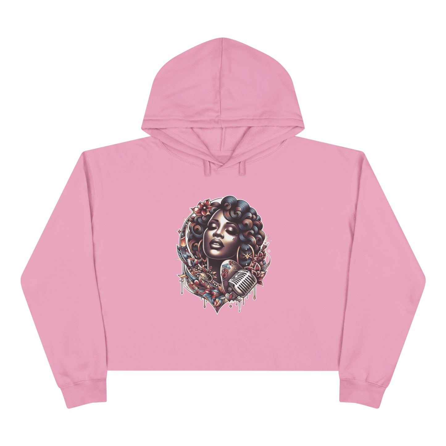 Angie Stone inspired Feminine Vibe Crop Hoodie with Microphone Design