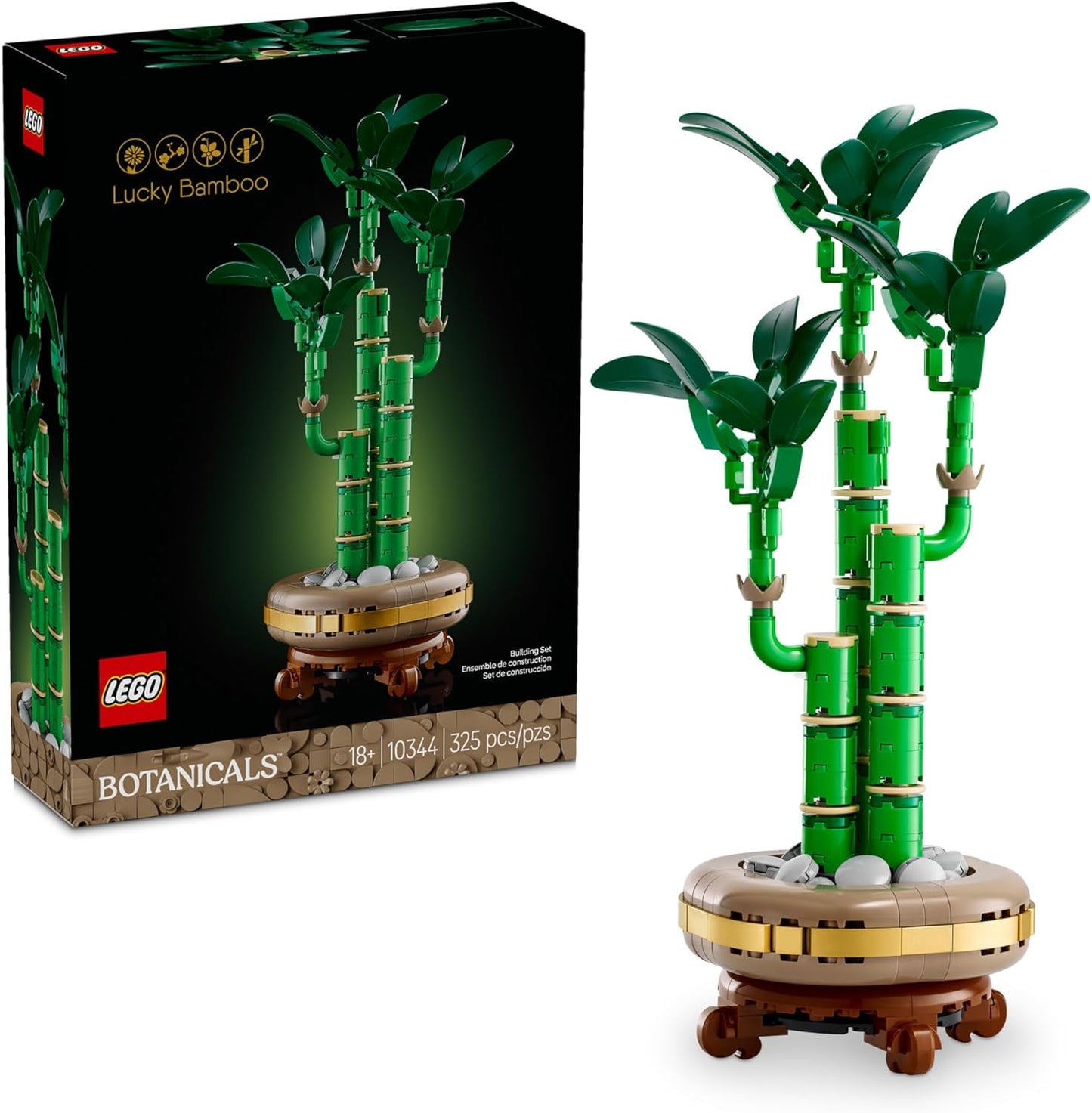 Botanicals Lucky Bamboo Building Set - Artificial Plant for Indoor Home Décor, Adults Ages 18+ - Fake Plant Decoration for Table, Desk, Office - Gift for Valentines Day - 10344