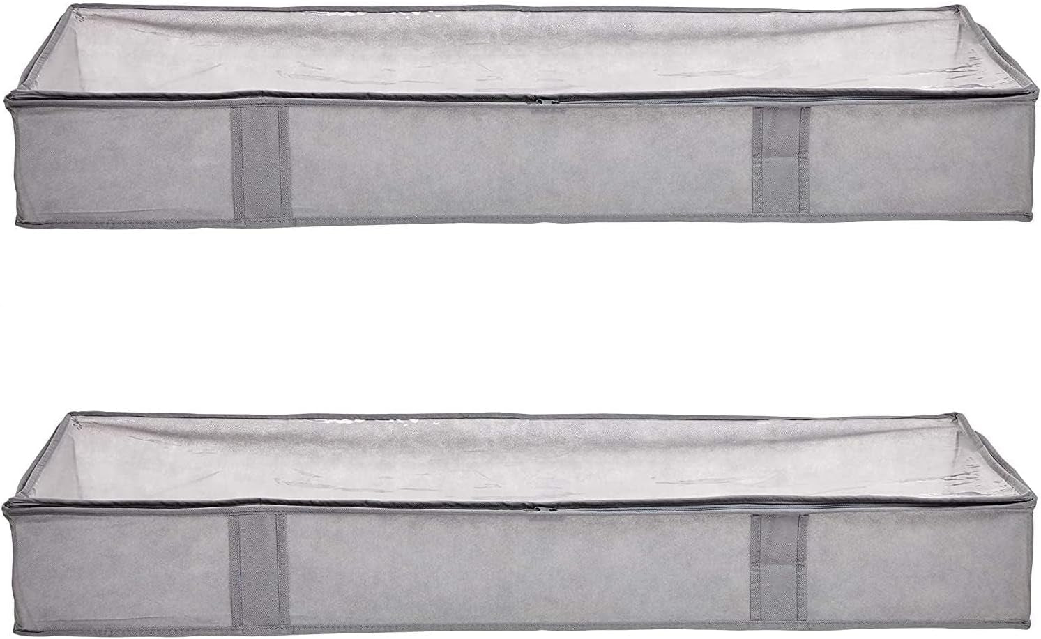 under Bed Fabric Zipper Blanket Storage Container Bags with Window and Handles, 2-Pack, 18 X 42 X 6 Inches, Gray