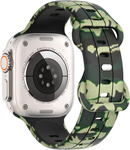 Band Compatible with Apple Watch 42/44/45/46/49Mm Women Men,Fashion Wild Camouflage Pattern Wristband Replacement Sport Strap for Iwatch Ultra 2 Series 10 9 8 7 6 5 4 3 2 1 Se,Camouflage Green