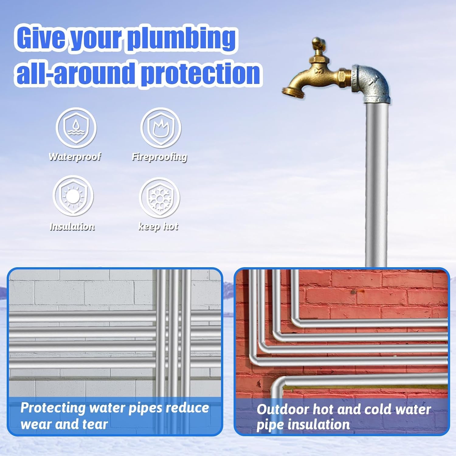 12 Pack Pipe Insulation Foam Tube, 3/4'' Self Adhesive Pre Slit Foam Pipe Covers Polyethylene with Aluminum Foil for Spigot, Winter outside Pipes, Sprinkler, Water Heater Pipes Freeze Protection