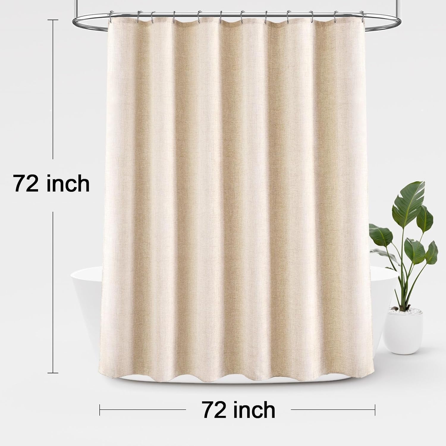 Linen Shower Curtain Beige Boho Farmhouse Shower Curtains for Bathroom Natural Cloth Cotton Fabric Liner Cream 72 X 72 Inch Modern