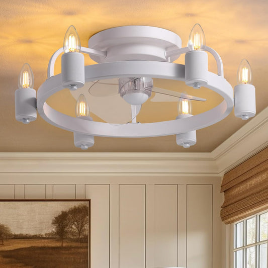 Ceiling Fans with Lights, Low Profile Ceiling Fan with Light, 20 in Flush Mount Ceiling Fan with Remote, 6 Speed, 1/2/4H Timer, Farmhouse Rustic Vintage Ceiling Fan for Kitchen, Bedroom