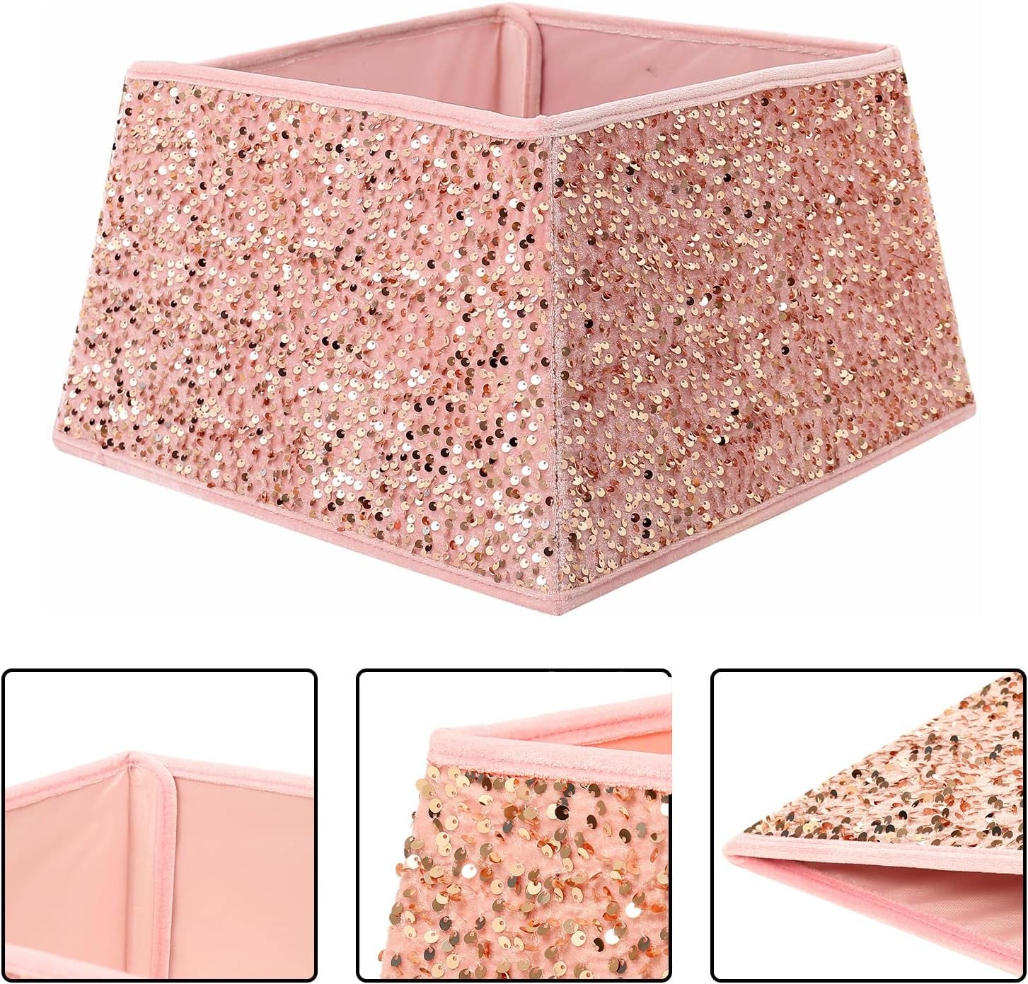 Christmas Tree Collar 24 Inch Sequin Tree Skirt for Christmas Holiday Home Decor Xmas Tree Ring Stand Base Cover Small Size 4 Piece Rose Gold