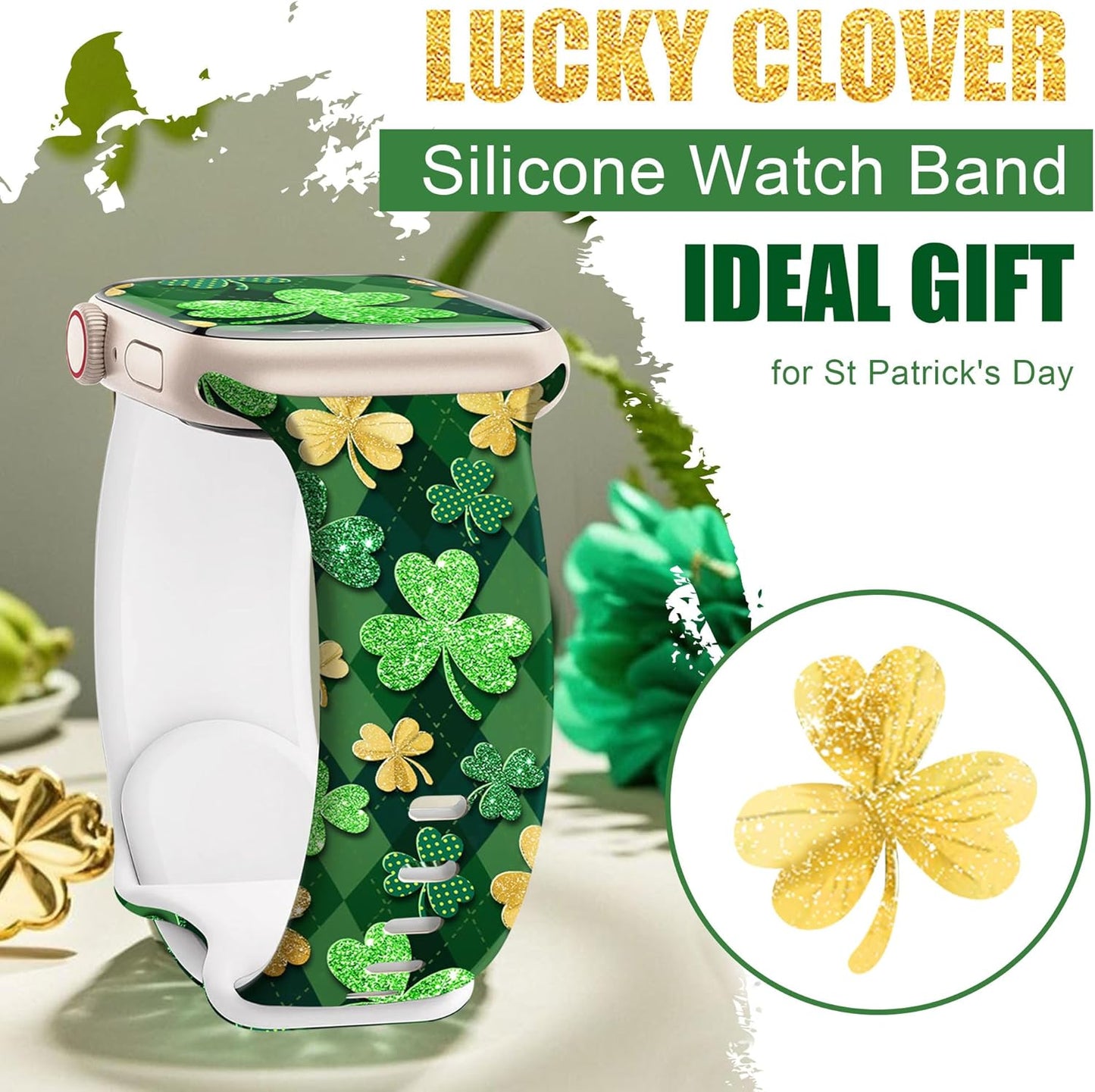 Lucky Clover Band for Apple Watch Bands 46Mm 45Mm 44Mm 49 42Mm(S3) for Women, St Patricks Day Silicone Iwatch Bands Series 10 9 8 7 SE 6 5 4 3, Shamrocks Gifts Strap for Apple Watch Band