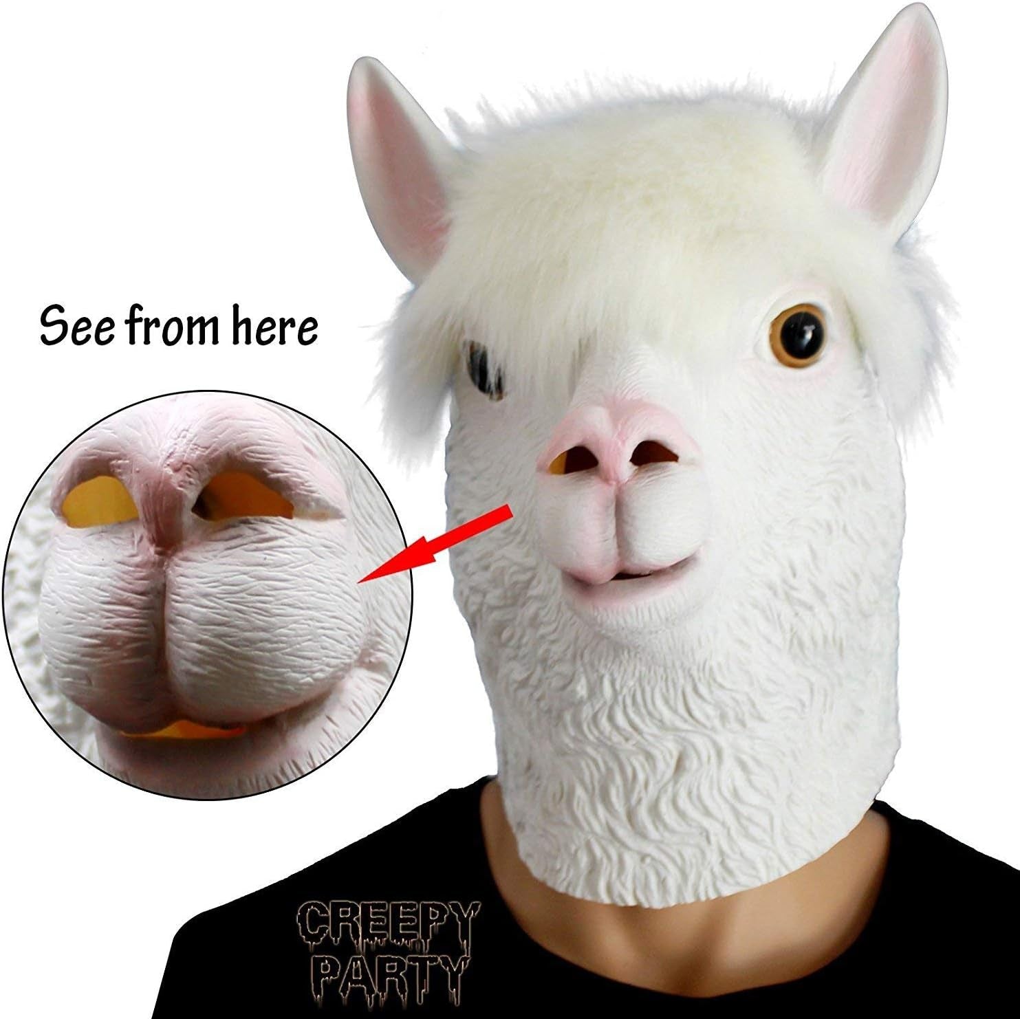 Animal Mask Costume Novelty Halloween Costume Party Latex Animal Head Mask Alpaca Mask White (Llama)
