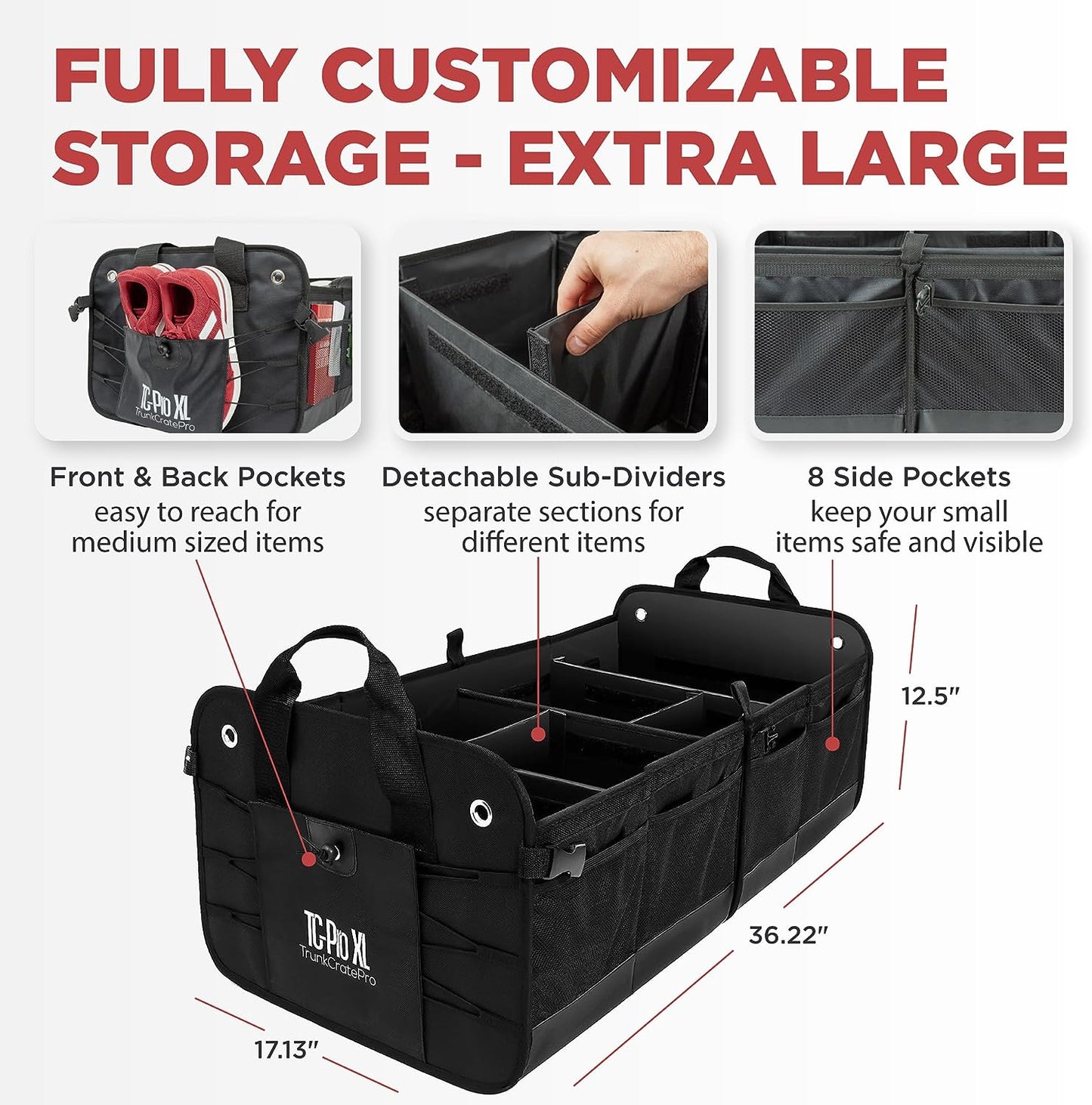 Truck Bed Organizer | Trunk Organizer for SUV, Truck, Car | Extra Large Premium Expandable Compartments Lightweight Foldable Cargo Organizer, | Suv and Truck Organizer for Heavy Loads