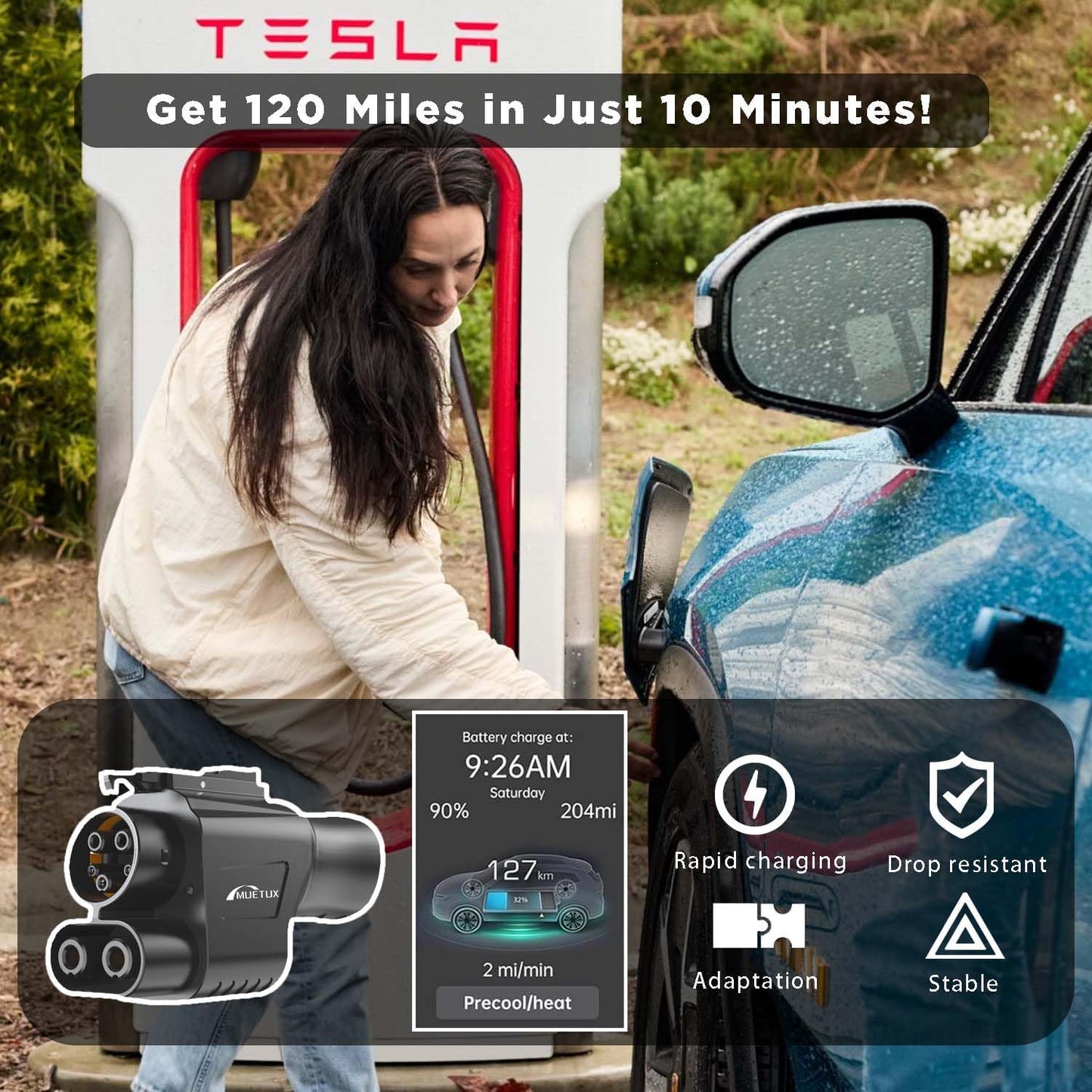 Nacs Supercharger to CCS1 Charging Adapter, [Max 500A, 1000V] Fit for Rivian,Ford,Mustang,Gm Evs,Volvo,Polestar, NACS to CCS Adapter, Tesla Supercharger Adapter,Fit for Tesla V1/V2/V3/V4 DC