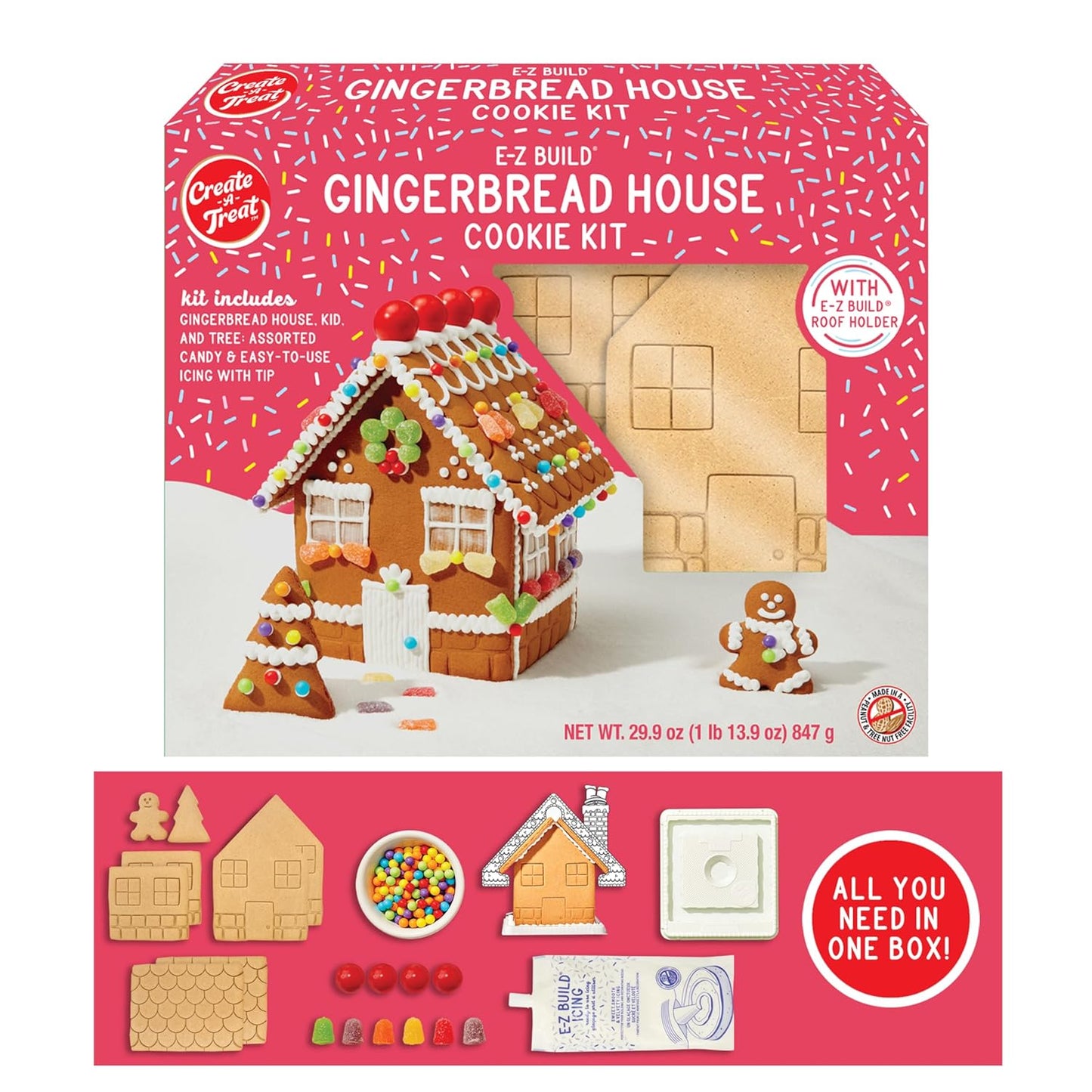 Create-A-Treat E-Z Build Gingerbread House Decorating Kit, Holiday Gift, 29.9 Oz + Bonus CHIPS AHOY! Mini Cookie Snack Pack