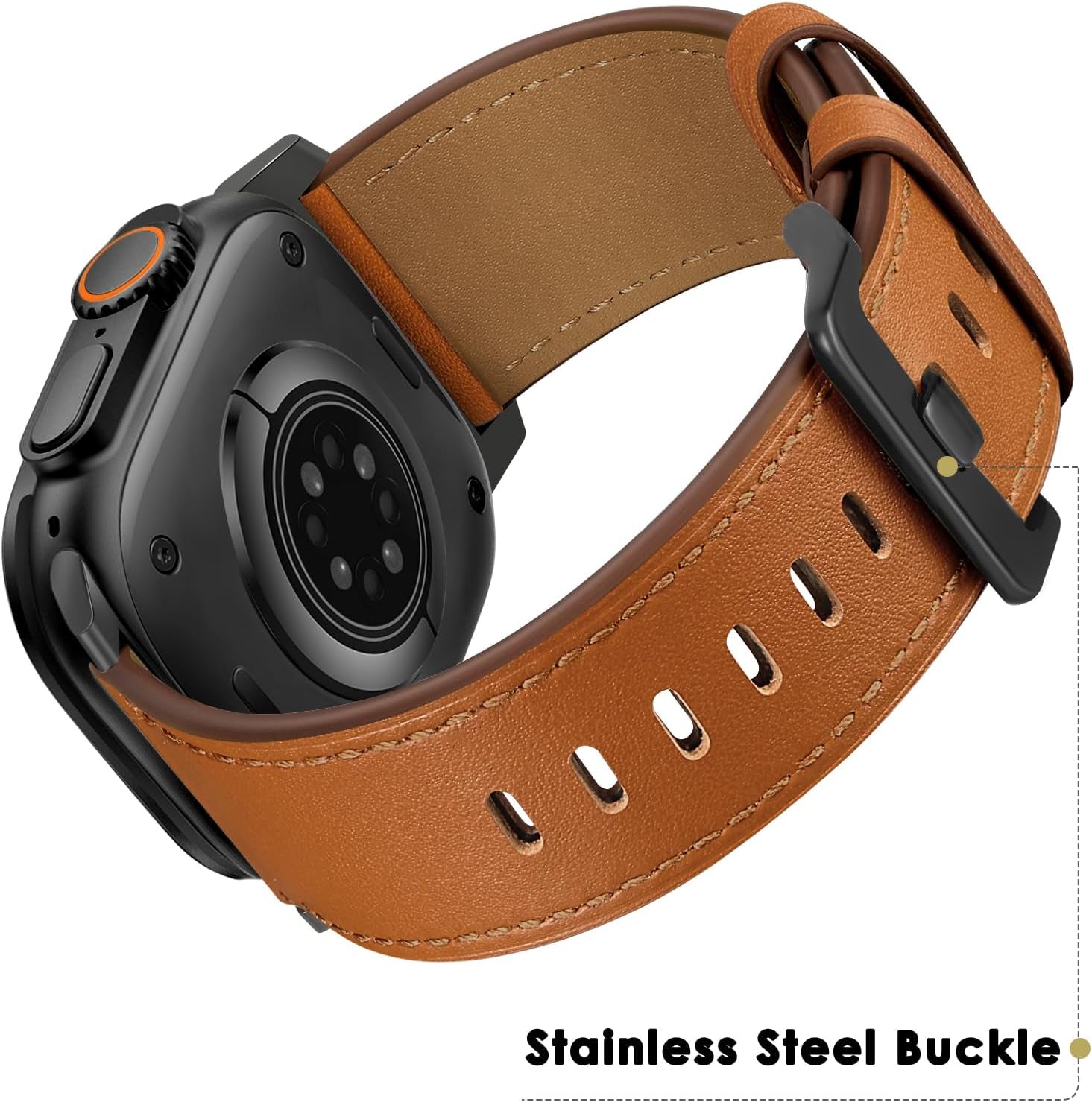 Compatible with Apple Watch Ultra 2 / Ultra Band 49Mm 46Mm 45Mm 44Mm 42Mm Men, Genuine Leather Band Strap for Iwatch Ultra Series 10 9 8 7 6 5 4 3 2 1 SE, Brown/Black