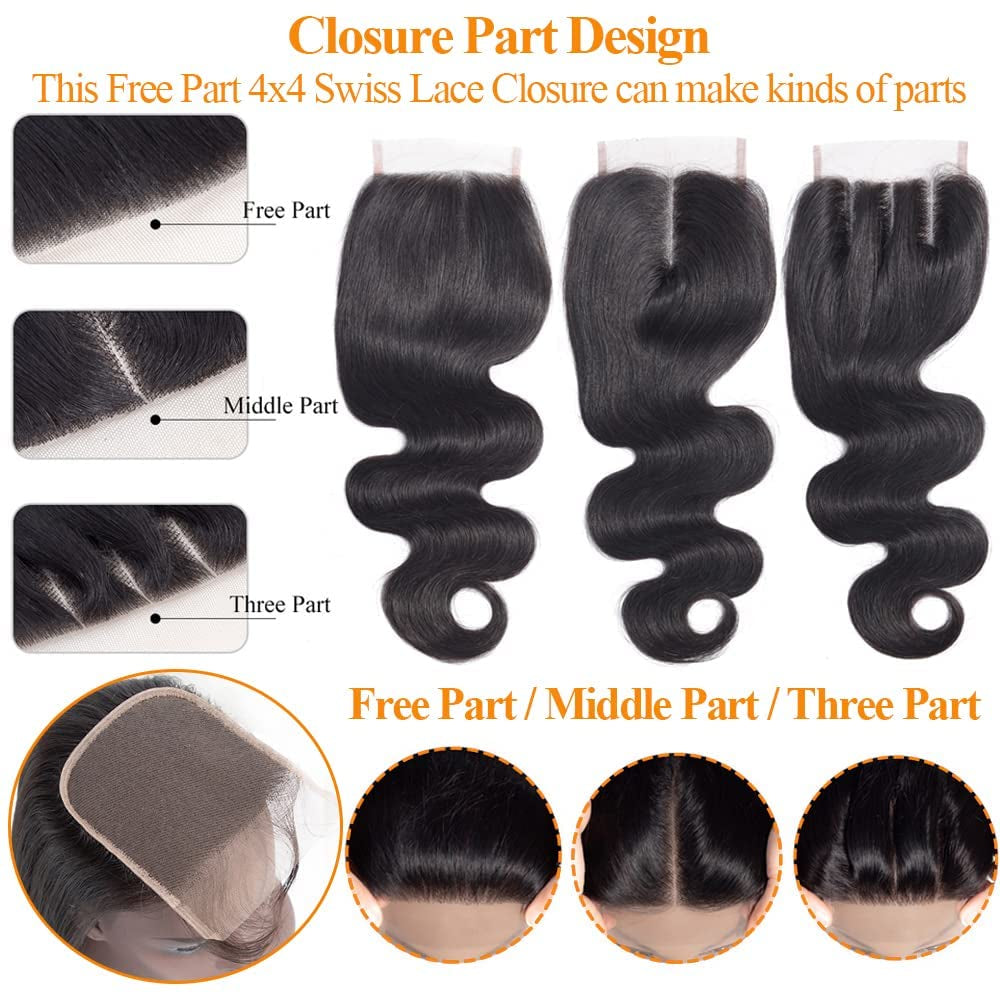 Straight Lace Closure Human Hair 4X4 HD Lace Closure 10 Inch Unprocessed Brazilian Virgin Hair Lace Frontal Free Part Closure 100% Human Hair Extensions for Black Women Pre Plucked Natural Black