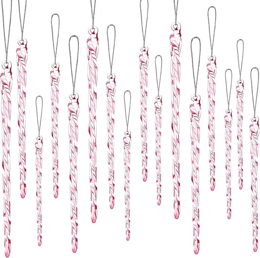 Glass Icicle 3.5-7.8 Inch Twisted Glass Icicle Christmas Ornaments Icicle Decorations Hanging (Pink,25 Pcs)