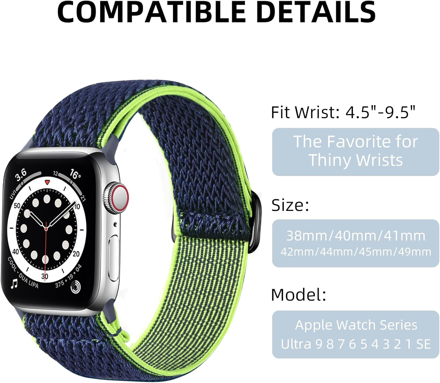 Braided Stretchy Solo Loop Compatible with Apple Watch Bands 45Mm 44Mm 40Mm 38Mm 41Mm 42Mm 49Mm Women Men, Soft Nylon Elastic Strap Wristbands for Iwatch Se Series 9 8 7 6 5 4 3 2 1 Ultra 2