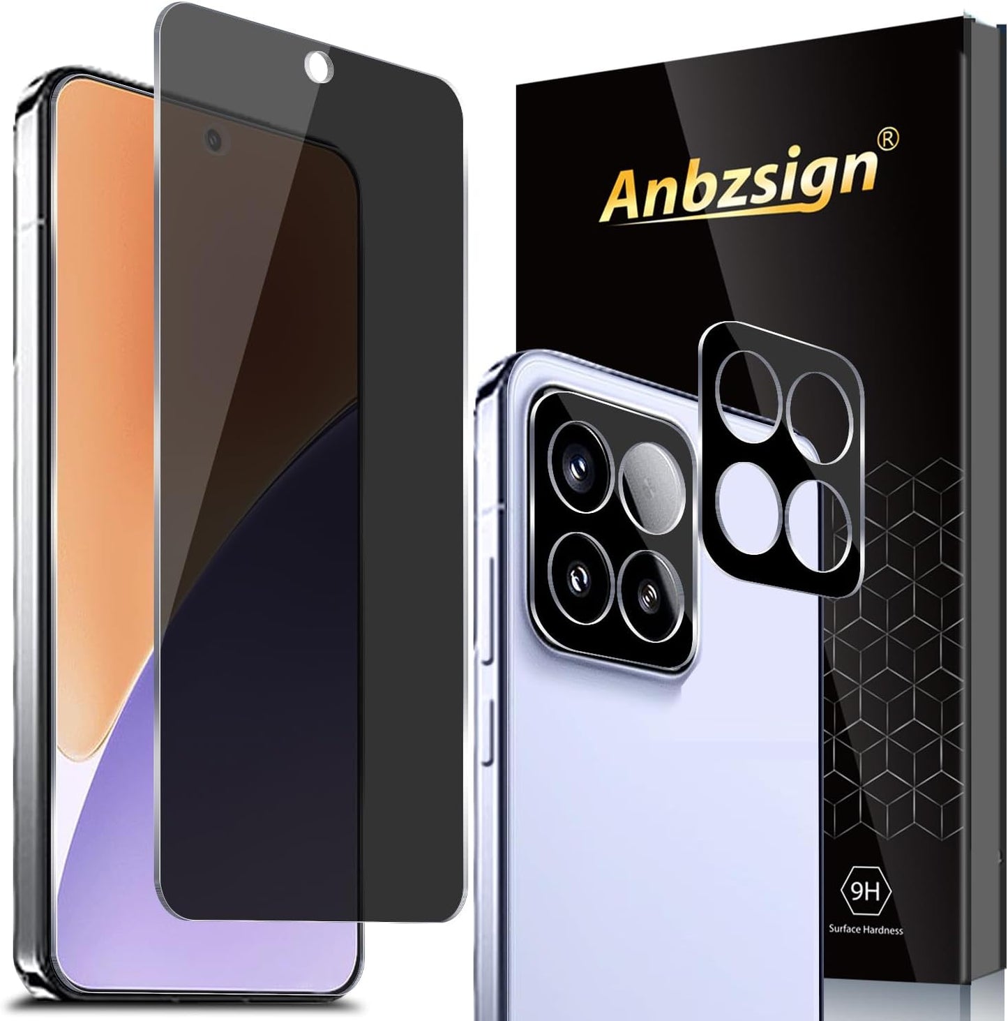 2+2 Pack for Xiaomi 15 Privacy (Fingerprint Unlock) Tempered Glass Screen Protector and Camera Lens Protector, Anti-Spy 9H Hardness Case Friendly Film
