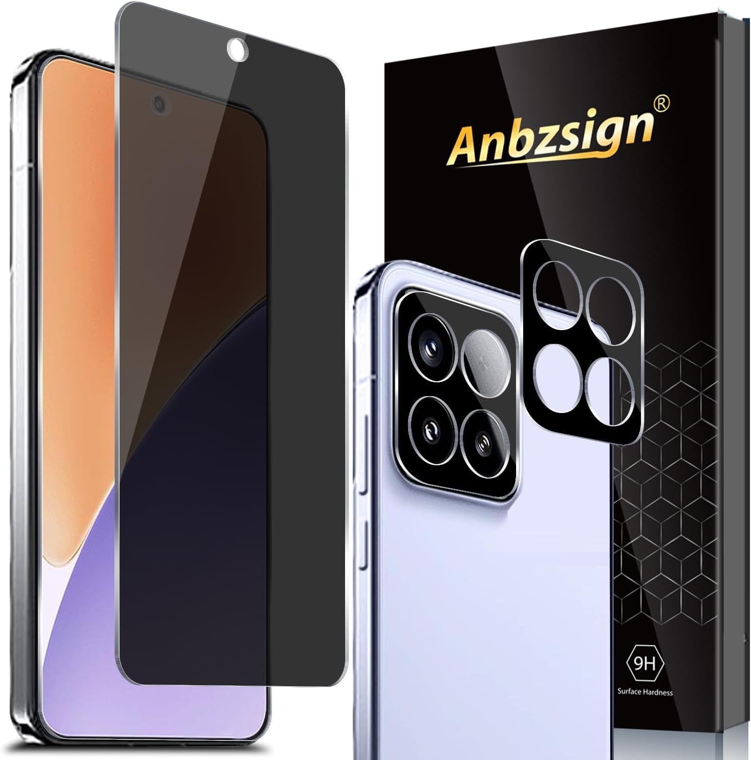 2+2 Pack for Xiaomi 15 Privacy (Fingerprint Unlock) Tempered Glass Screen Protector and Camera Lens Protector, Anti-Spy 9H Hardness Case Friendly Film
