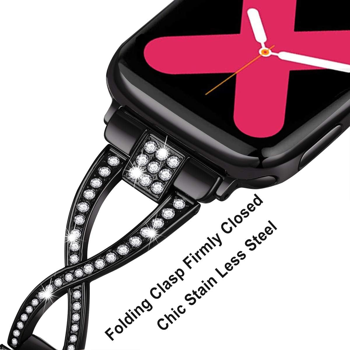 For Apple Watch Band 38Mm 40Mm 41Mm Women Series 9 8 7 6 5 4 SE Iwatch Bands Bling Metal Bracelet Dressy Fancy Cute Strap Black