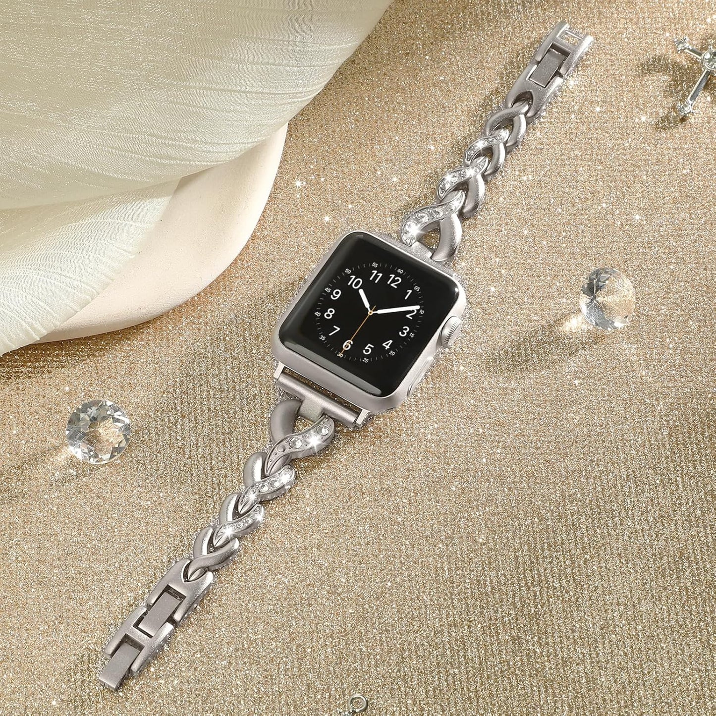 Bling Band Compatible with Apple Watch Band 49Mm 46Mm 45Mm 44Mm 42Mm Women Dressy Jewelry Bracelet for Iwatch Ultra Series 10/9/8/7/SE/6/5/4/3/2/1