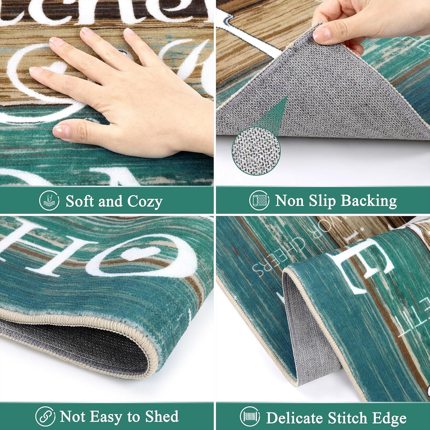 Boho Kitchen Rug Sets 3 Pieces, Washable Kitchen Mats for Floor, Non Slip Soft Kitchen Area Rug Floor Mat for Kitchen, Laundry Room and Hallway (Teal, 20''X32''+20''X47''+20''X59'')