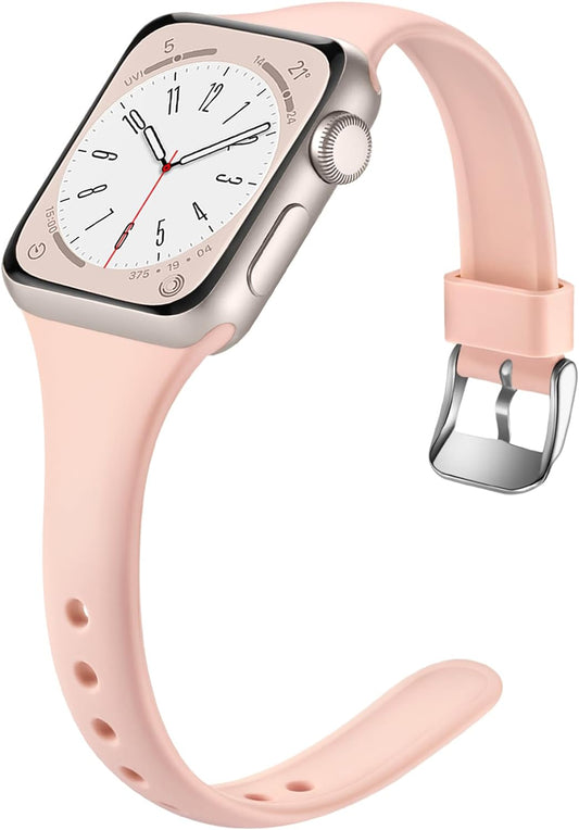 Slim Band Compatible with Apple Watch 40Mm 38Mm 41Mm 44Mm 42Mm 45Mm 46Mm 49Mm for Women Men, Soft Silicone Narrow Thin Sport Replacement Strap for Iwatch Series 10 9 8 7 6 5 4 3 2 1 Ultra SE