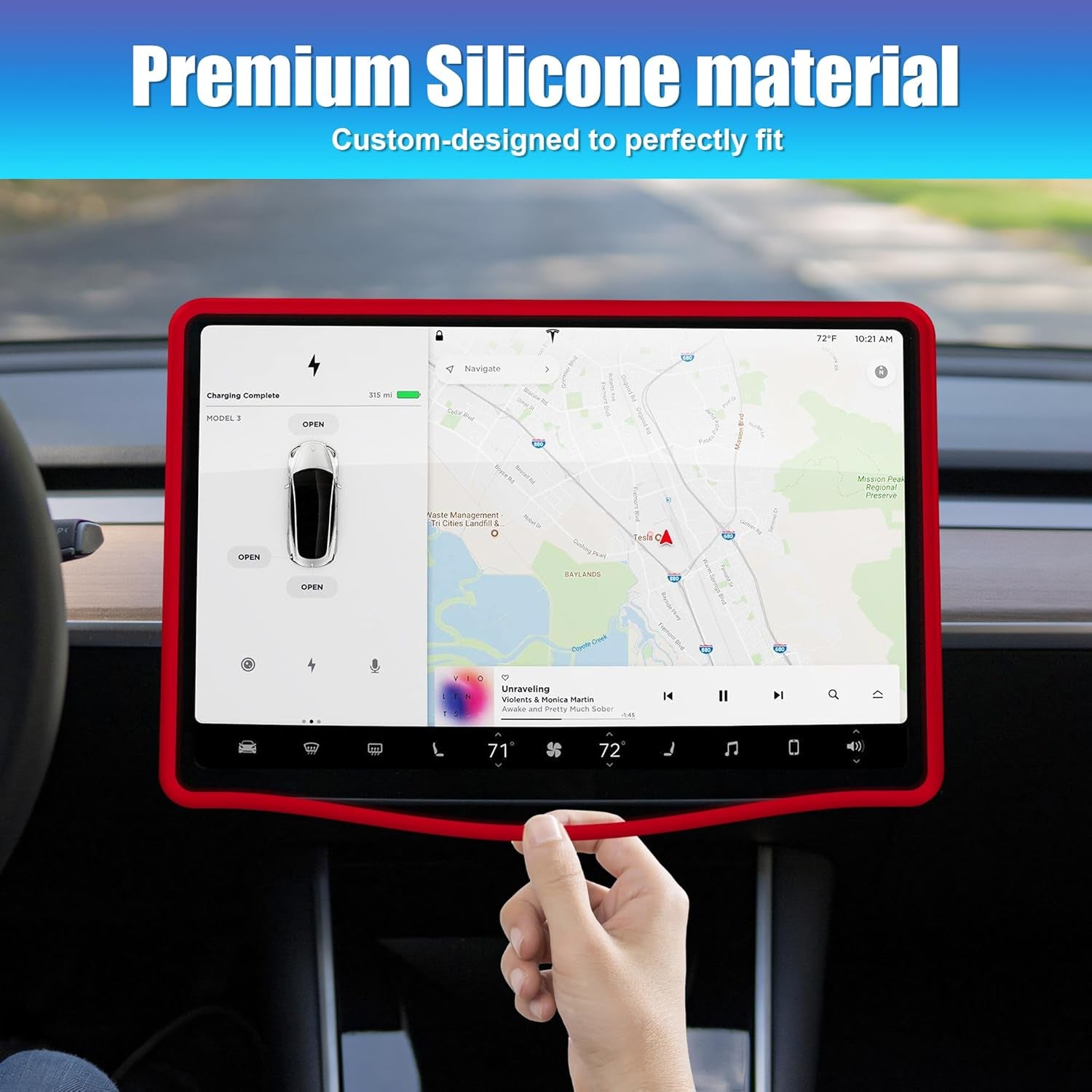 Screen Edge Protector Frame Compatible with Tesla Model 3/Y Interior Accessories 2017-2024 Silicone Center Console Bumper Decor Protection Skin Friendly Bordeaux Red