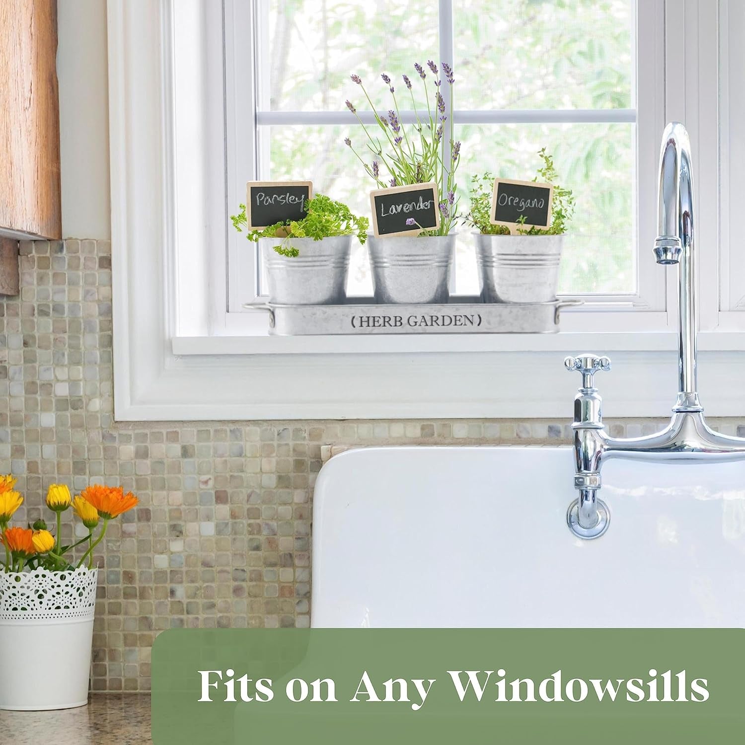 Indoor Herb Garden, Herb Garden Planter for Indoor/Outdoor, Farmhouse Plant Pots, Windowsill Herb Garden with Tray(Planter Only) Window Pots