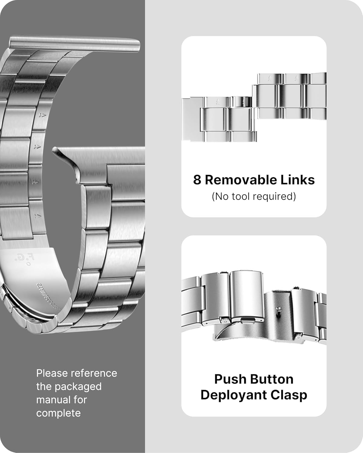 No Tools Needed Compatible Apple Watch Bands 45Mm 44Mm 42Mm,Slim Metal Link Wristband with Case for Iwatch Series 9/8/7/6/5/4/3/2/1/Se2/Se,Silver