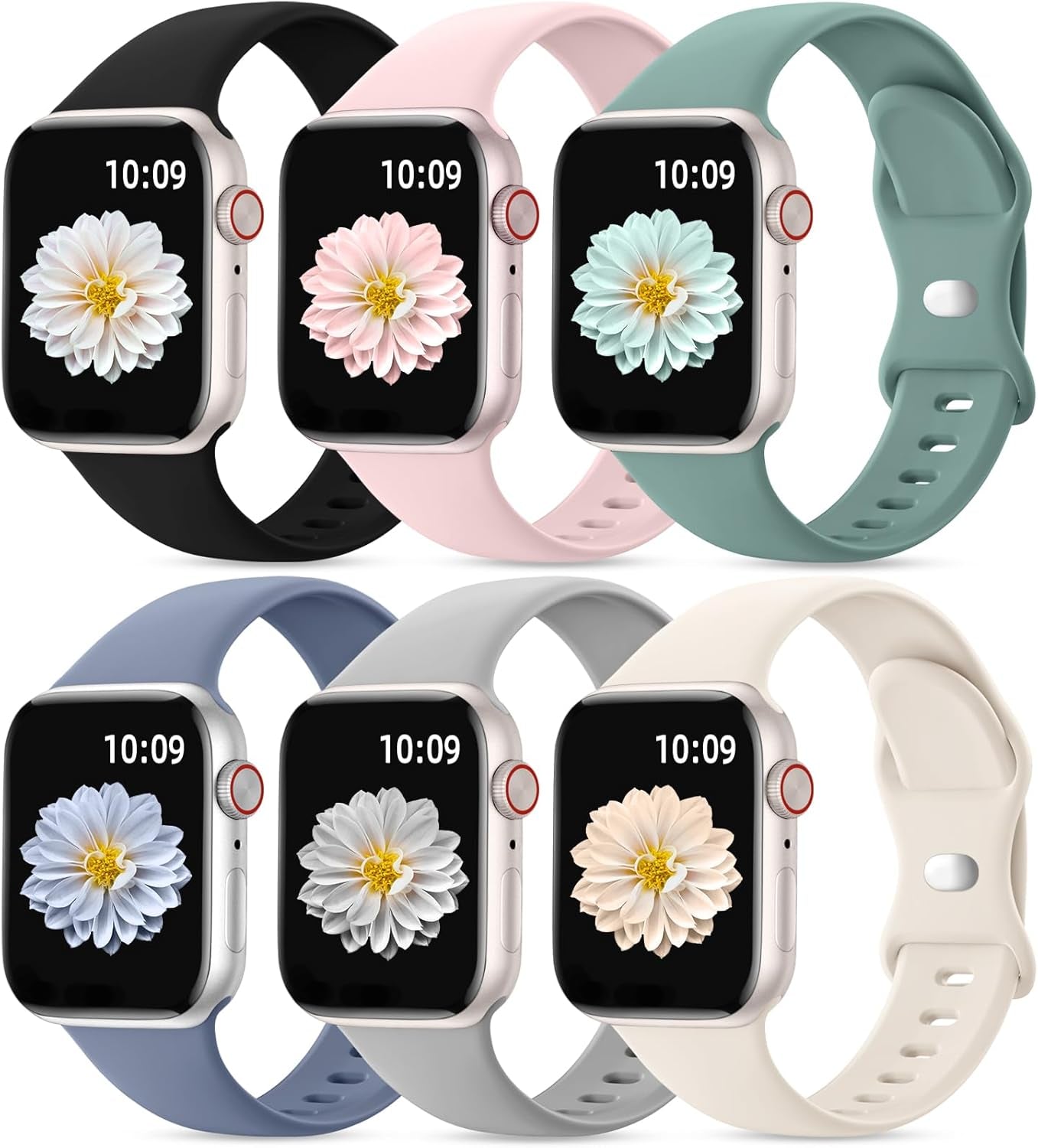 6 Pack Sport Bands Compatible with Apple Watch Bands for Women 40Mm 41Mm 44Mm 45Mm 42Mm 38Mm 49Mm Men, Soft Silicone Waterproof Iwatch Bands Strap for Apple Watch Series 9 8 Ultra 2 SE 7 6 5 4 3 2 1