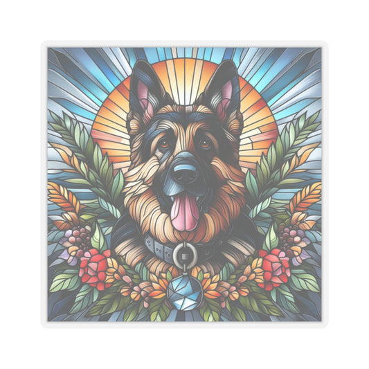 German Shepherd Vibrant Dog Lover Kiss-Cut Stickers, Pet Decor, Laptop Accessories, Gift for Dog Owners, Flower-Themed Stickers