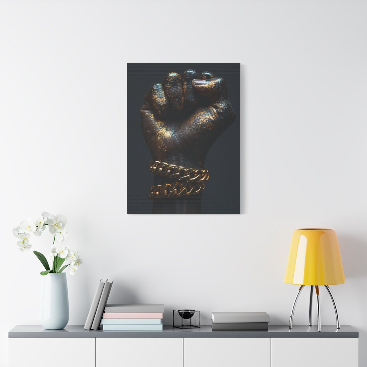 Black And Gold Power Black Man Fist Matte Canvas, Stretched, 1.25"