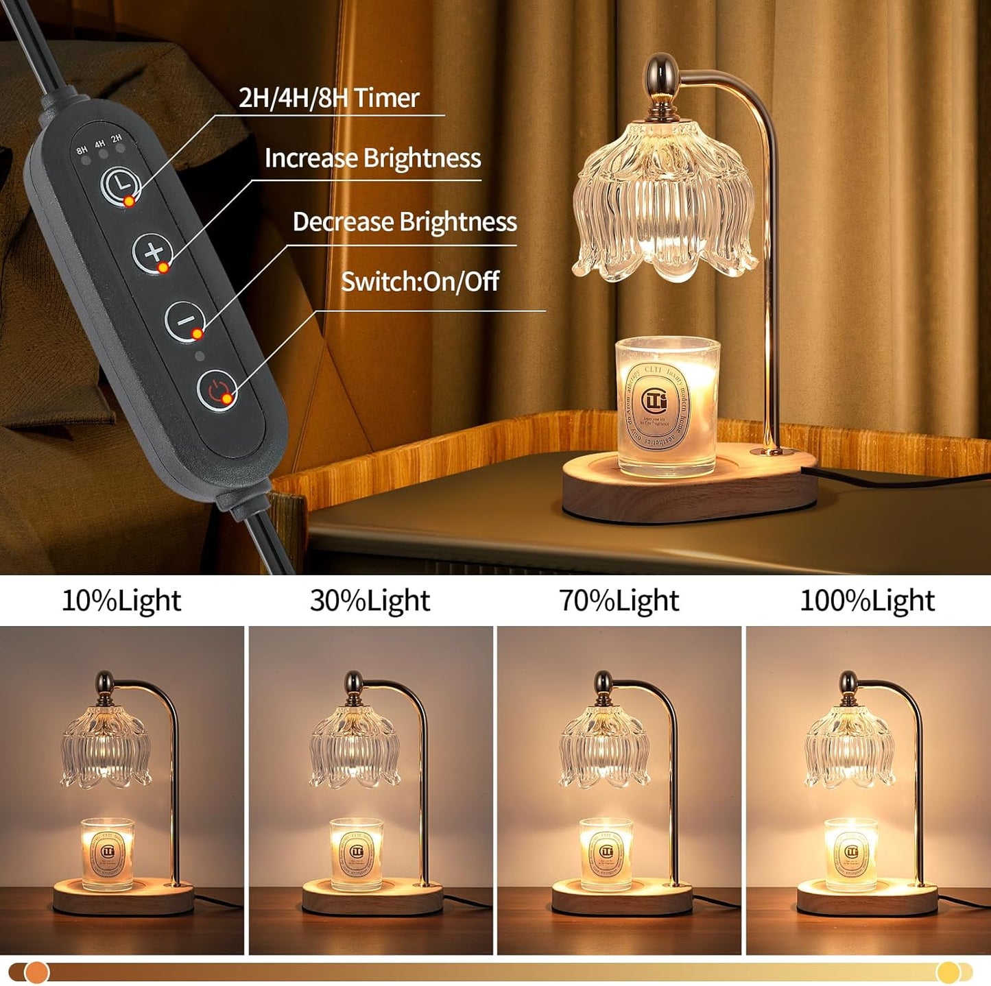 Candle Warmer Lamp with Timer and Dimmer,Electric Gold Candle Warmer Light Gifts for Women Melt Wax Warmer Lamp with 2 Bulbs for Candle Jars House Warming New Home Decor Bedroom