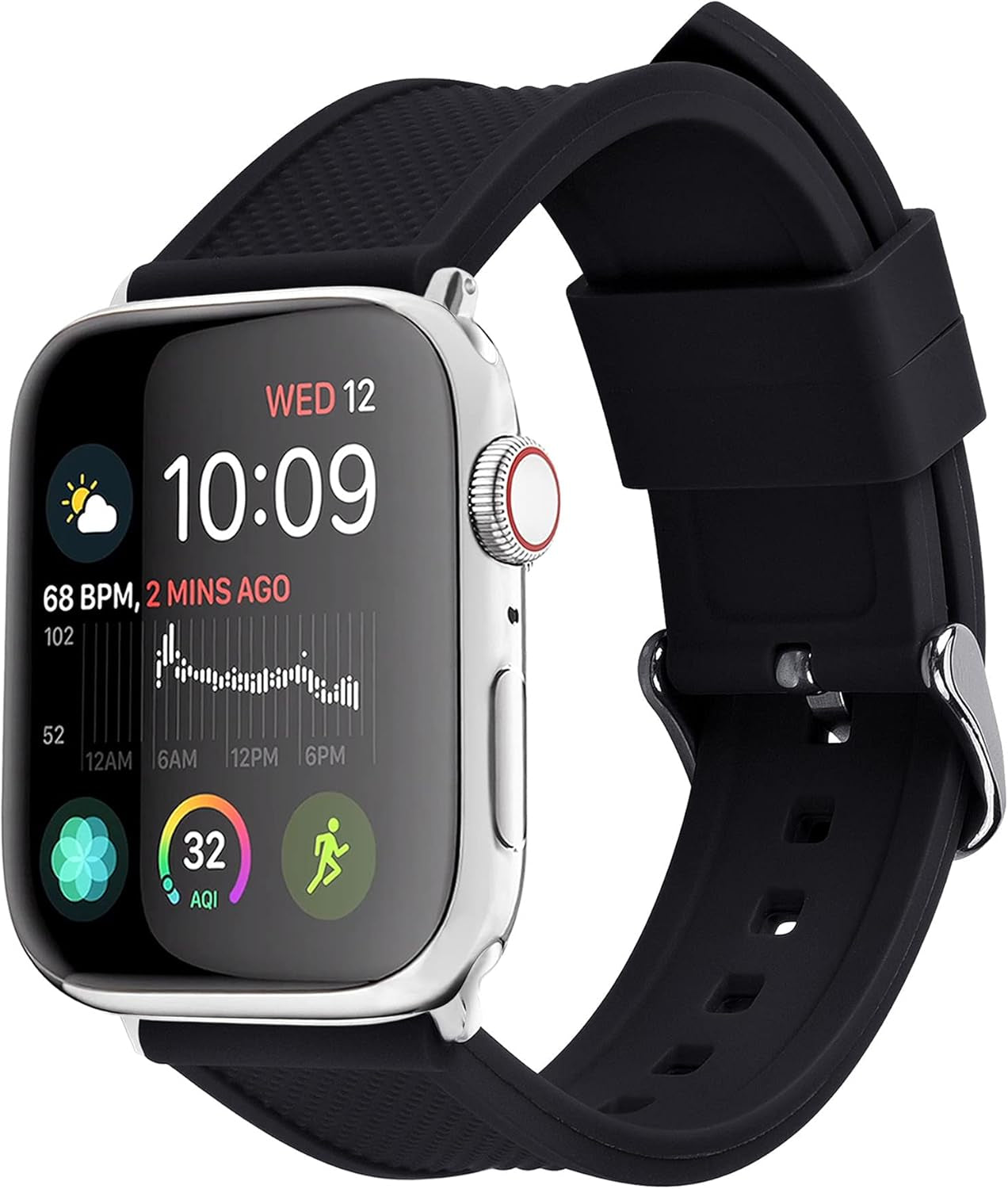 Compatible Sport Bands for Apple Watch Series 10 42Mm, 9/8/7 41Mm, SE2/SE/6/5/4 40Mm, 3/2/1 38Mm,Silicone Rubber Iwatch Band for Women Men, Black